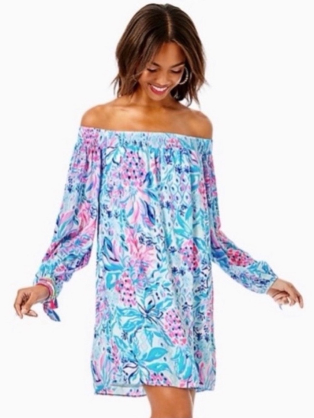 Lilly Pulitzer Maryellen Off the Shoulder Dress in Zanzibar Blue Party Princess